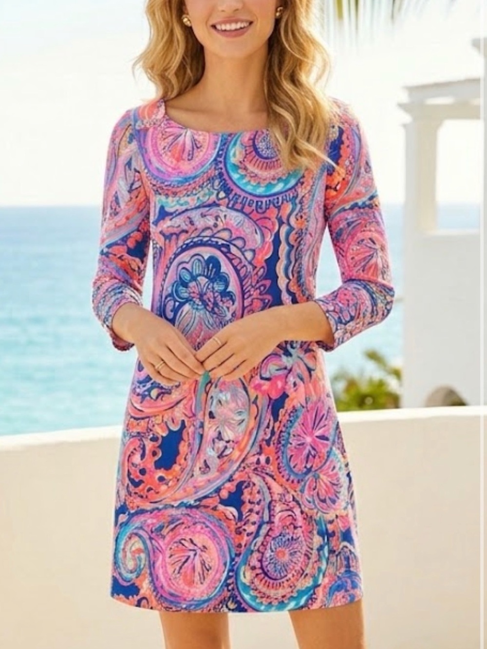 Lilly Pulitzer Sophie UPF 50 Tunic Dress Blue Current Drop Me A Lime M